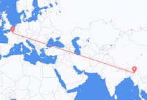 Flyreiser fra Homalin, Myanmar (Burma) til Paris, Frankrike