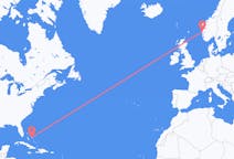 Flyrejser fra Rock lyd, Bahamas til Bergen, Norge