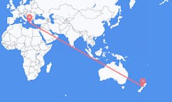 Vluchten van Nelson, Nieuw-Zeeland naar Zakynthos-eiland, Griekenland