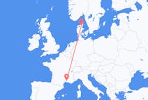 Loty z Nîmes, Francja do Aalborg, Dania