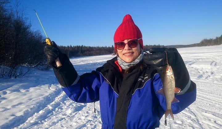 Ice fishing by car with hot beverages at Pyhä-Luosto