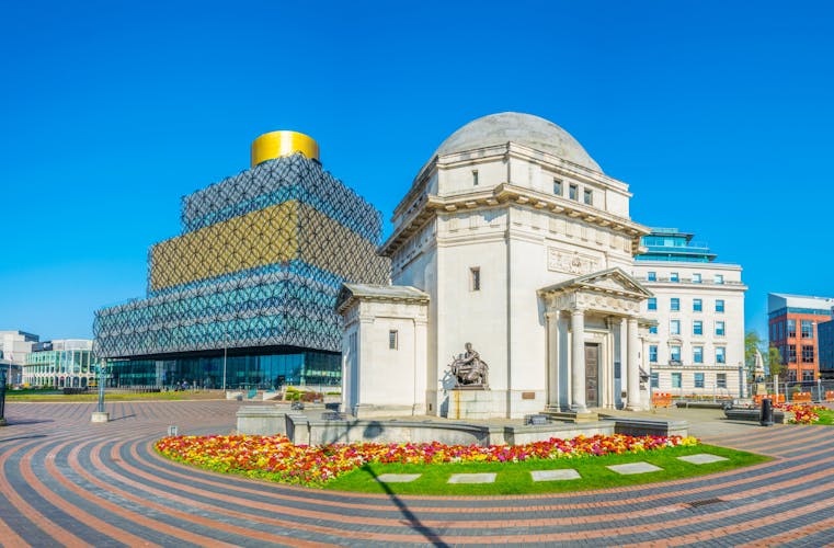 Photo of Hall of Memory, Library of Birmingham and Baskerville house, England.