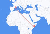 소말리아 모가디슈에서 출발해 스페인 마혼에게(으)로 가는 항공편