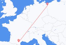 Flyg från Carcassonne, Frankrike till Szczecin, Polen
