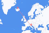 Vluchten van Akureyri, IJsland naar Rimini, Italië