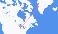 미국 밀워키에서 출발해 그린란드 마니초크에게(으)로 가는 항공편