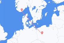 Vluchten van Kristiansand, Noorwegen naar Poznań, Polen