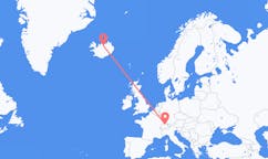 航班从瑞士苏黎世市到阿克雷里市，冰岛塞尔