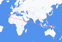出发地 巴布亚新几内亚達魯目的地 西班牙兰萨罗特岛的航班