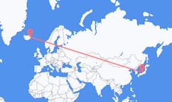 航班从日本小松市市到埃伊尔斯塔济市，冰岛塞尔