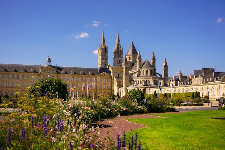 Photo of picturesque ancient abbey of St. Stephen in Caen.