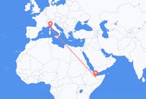 Vluchten van Hargeisa, Somalië naar Bastia, Vercelli, Frankrijk