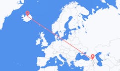 航班从格鲁吉亚第比利斯市到阿克雷里市，冰岛塞尔