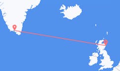 Flyg från Narsaq, Grönland till Aberdeen, Skottland