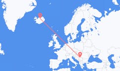 航班从塞尔维亚贝尔格莱德市到阿克雷里市，冰岛塞尔