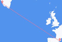 スペインのバルセロナから、グリーンランドのパーミウトまでのフライト