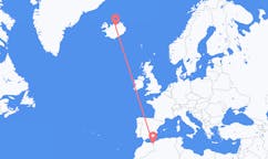 航班从摩洛哥乌季达市到阿克雷里市，冰岛塞尔