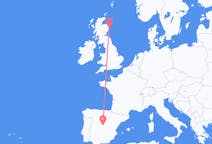 Flyg från Madrid, Spanien till Aberdeen, Skottland