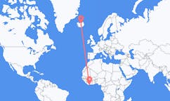 Vluchten van San-Pédro, Ivoorkust, Ivoorkust naar Akureyri, IJsland