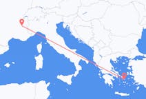 Lennot Grenoblesta, Ranska Mykonokselle, Kreikka