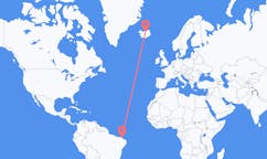 Flyreiser fra byen Fortaleza, Brasil til byen Akureyri, Island