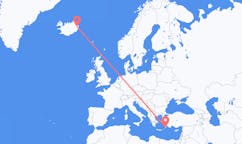 航班从希腊罗得岛市到Egilssta?ir市，冰岛塞尔