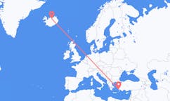 Flights from the city of Bodrum, Turkey to the city of Akureyri, Iceland