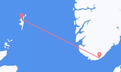出发地 挪威克里斯蒂安桑前往苏格兰的Lerwick的航班