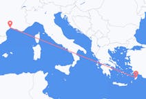 Vluchten van Rhodos, Griekenland naar Montpellier, Frankrijk