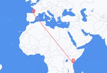 Vluchten van Mombassa, Kenia naar Pamplona, Spanje