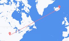 航班从美国萨利纳市到埃伊尔斯塔济市，冰岛塞尔