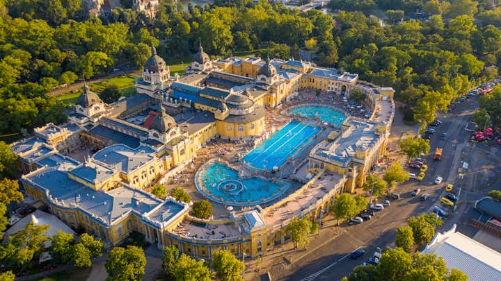 Photo of aerial view of Széchenyi thermal bath, Budapest, Hungary.