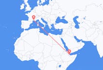 Flyg från Balbala, Djibouti till Nimes, Frankrike