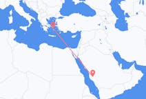 Vluchten van Ta als, Saoedi-Arabië naar Mykonos, Griekenland