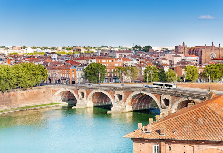 Photo of Toulouse and Pont Neuf bridge across Garonne river.