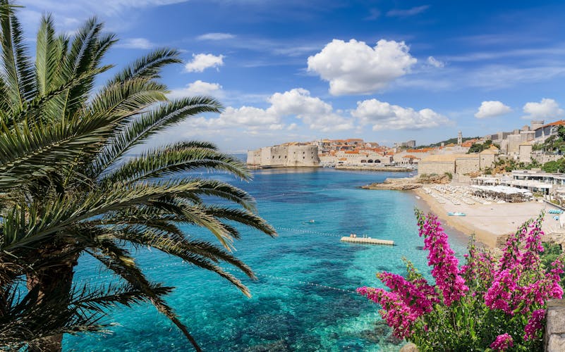 Photo of landscape with Banje beach and old town of Dubrovnik.
