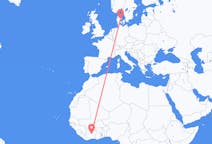 Flyreiser fra Bouaké, Elfenbenskysten til Århus, Danmark