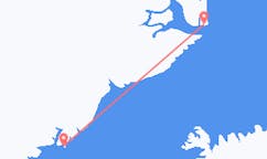 グリーンランドのクルスクからから、グリーンランドのイットコルトルミットまでのフライト