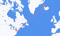 Flights from the city of Washington, D. C. , the United States to the city of Ísafjörður, Iceland