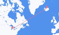 Flyreiser fra byen Grand Rapids, USA til byen Akureyri, Island