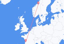 Flyg från Bordeaux, Frankrike till Trondheim, Norge
