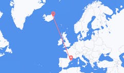 航班从西班牙巴塞罗那市到埃伊尔斯塔济市，冰岛塞尔