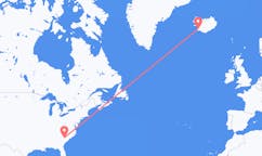 航班从美国哥伦比亚市到雷克雅维克市，冰岛塞尔