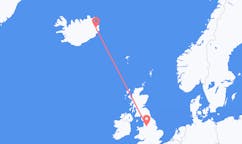 Fly fra byen Manchester, England til byen Egilssta?ir, Island