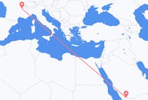 Flyrejser fra Najran, Saudi-Arabien til Lyon, Frankrig