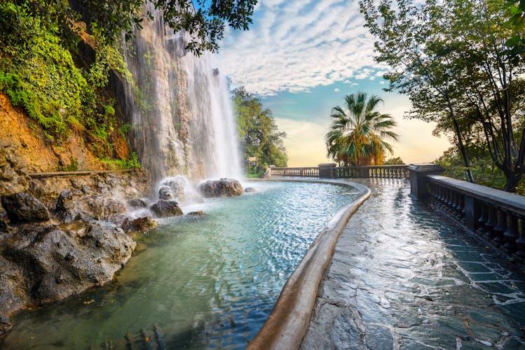 Photo of scenic view of waterfall of Castle Hill in Nice. Cote d'Azur, France.