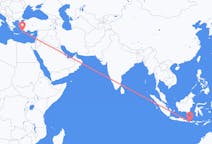 Vluchten van Praya, Lombok, Indonesië naar Rhodos, Griekenland