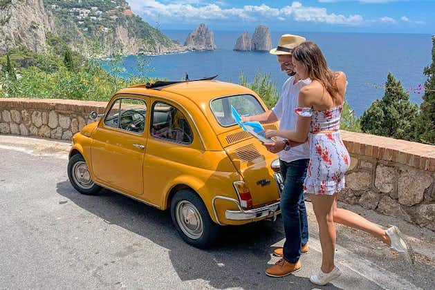 Dolce Vita vintage fotooplevelse med gul Fiat 500