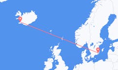 航班从冰岛雷克雅维克市到卡尔马市，瑞典塞尔