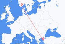 Vluchten van Kristiansand, Noorwegen naar Mytilini, Griekenland